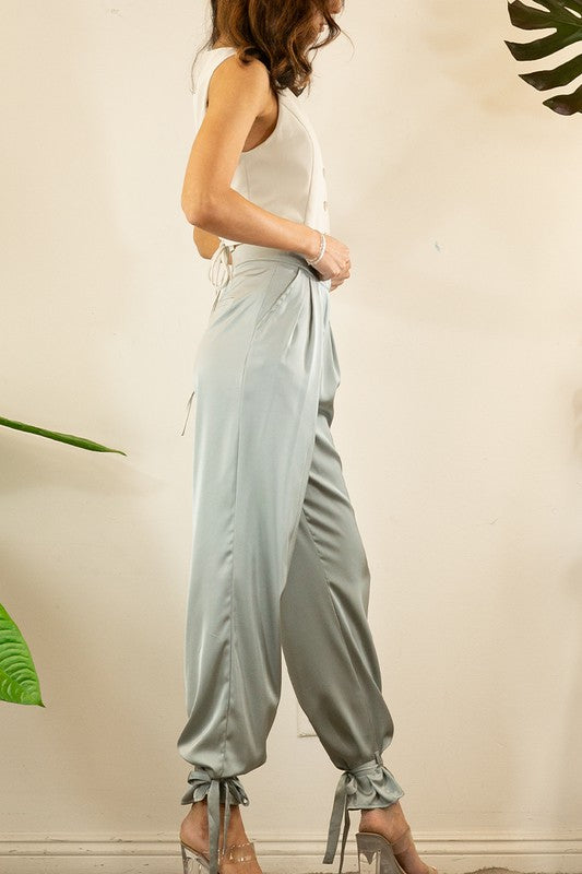 Ankle Tie Satin Pants