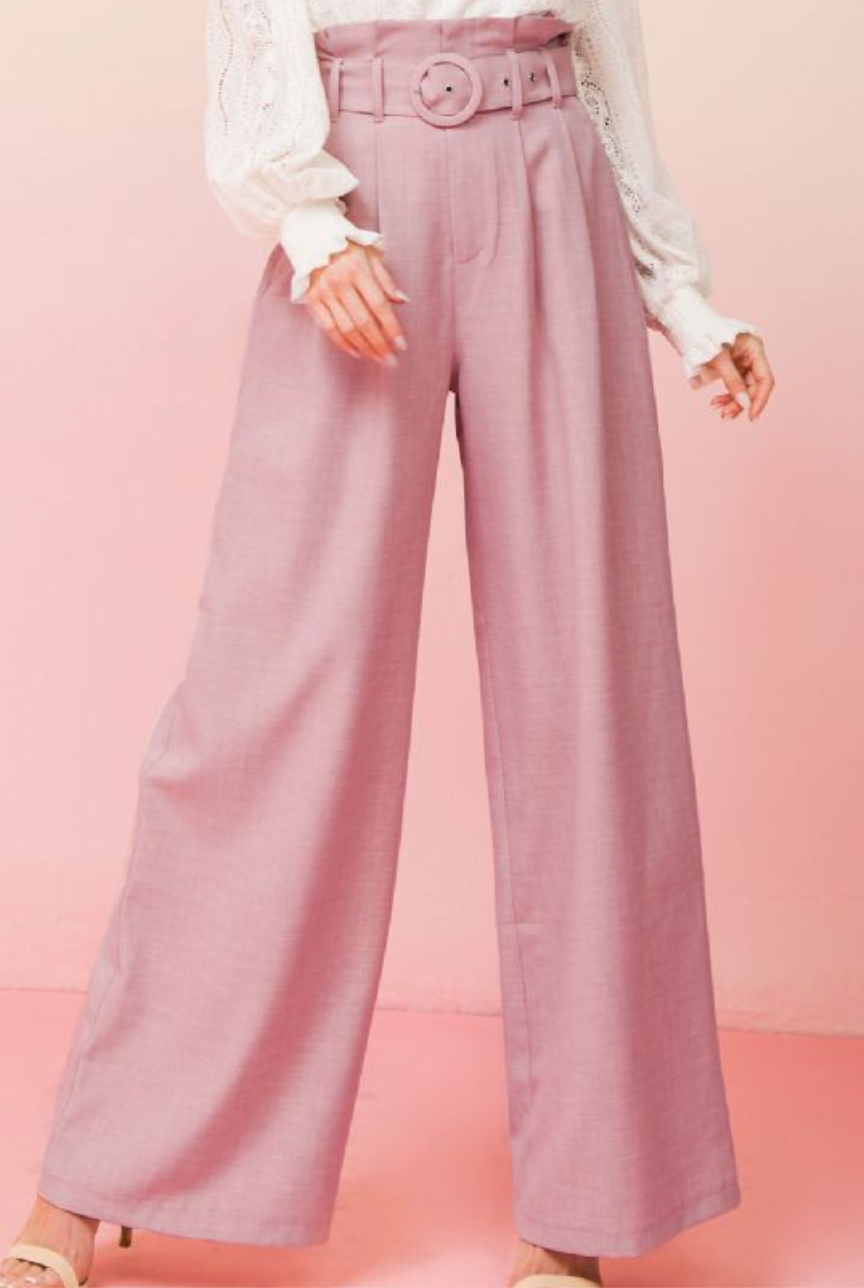 Pink Panther Wide Leg Palazzo Pants with Shirred Waist | Pink |  Split-Skirts-Pants, Misses, Vacation, Beach, Fall